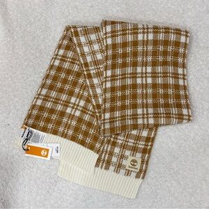 Timberland Plaid Knit Scarf Tan Cream Unisex Winter Warm Soft 10”x66” NWT